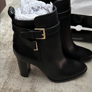 Lauren Ralph Lauren Black Heeled Boots with Gold Buckles